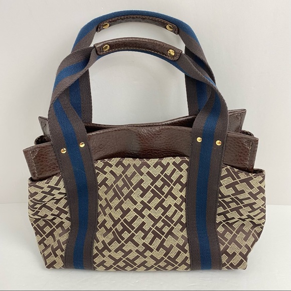 Tommy Hilfiger TH Signature Logo Brown Blue Handbag Purse Y2K - Picture 3 of 8